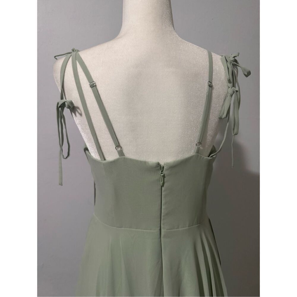 Azazie Barbie NWT  Briadsmaid A8 v neck chiffon tiered a line dress dusty sage A - Picture 11 of 14